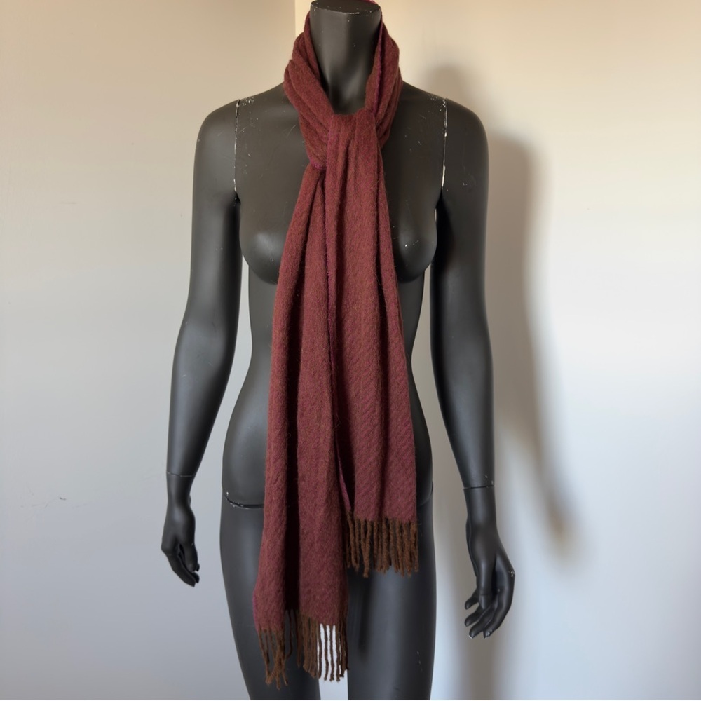 Alpaca Cashmere Woven in England Scarf Burgundy & Plum Fringe